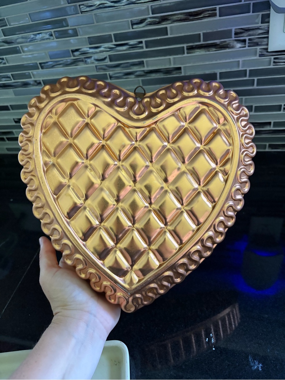 Vintage Quilted Heart Copper Mold